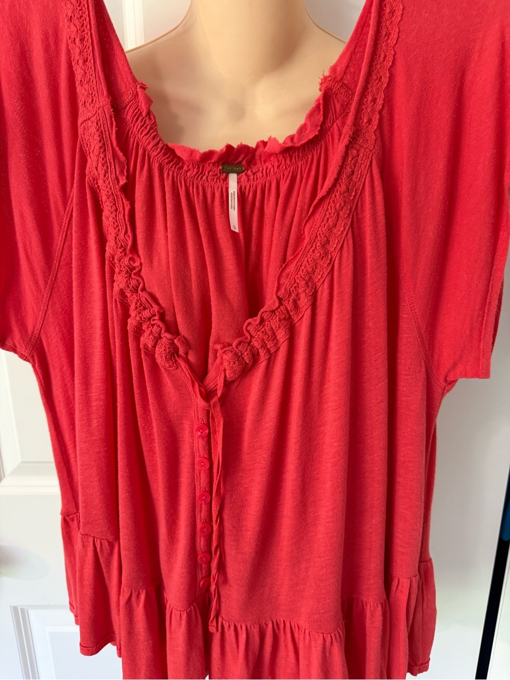Free People Ruffle-Trim Button Front Tunic in Red